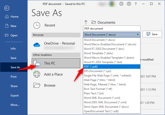 save as pdf in word