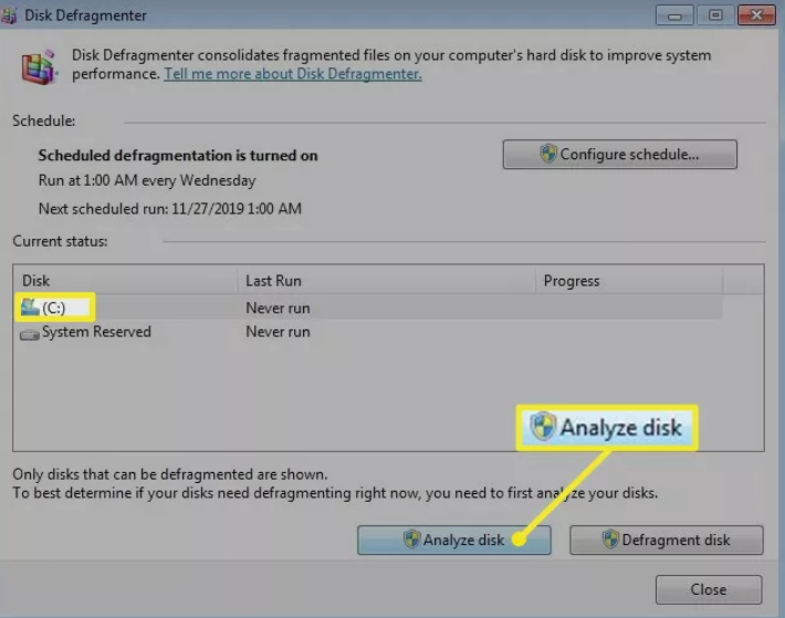 defragment disk in Windows 7