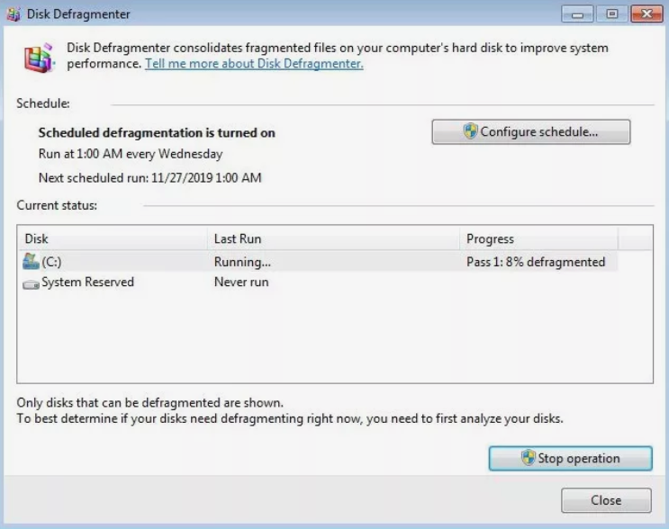 defragment disk in Windows 7