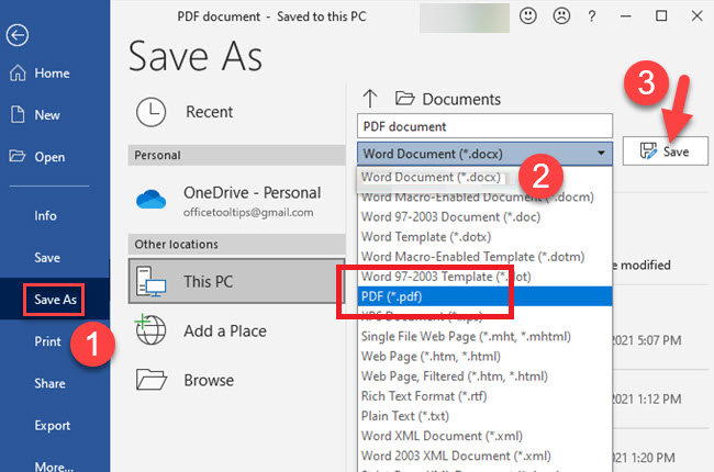 save as PDF in Word