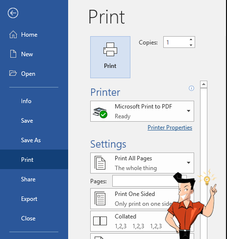 print to pdf in word