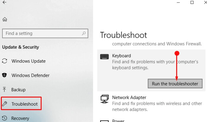 Run the keyboard troubleshooter