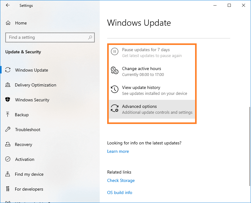 windows update advanced options