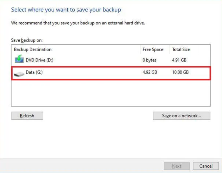 Windows backup