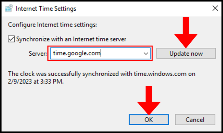 Update internet Time in Windows