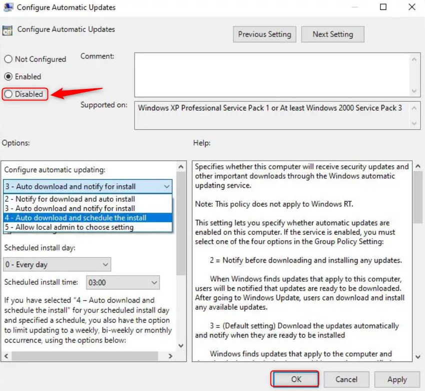 Configure Automatic Updates for Windows Update