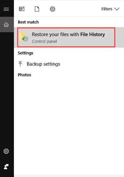 restore your files with file history