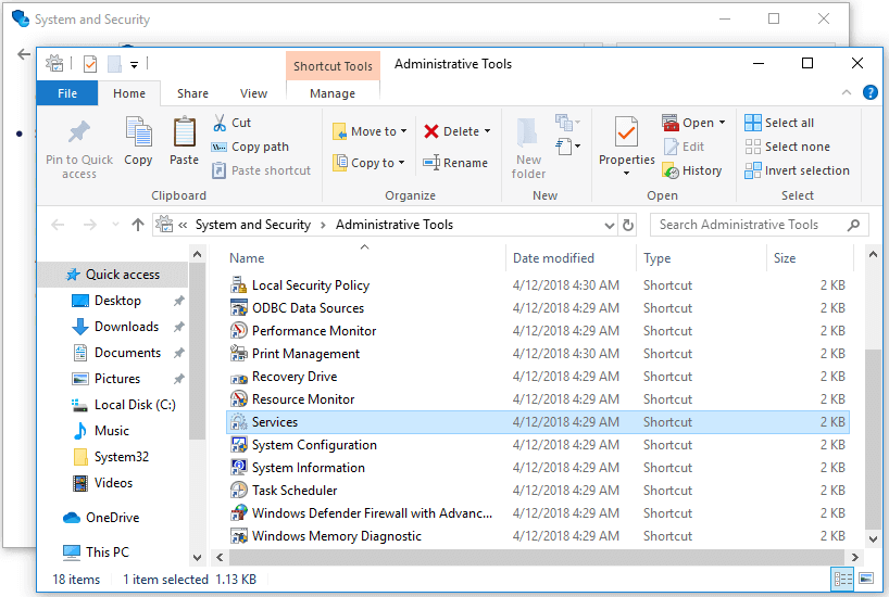 Open Services in Windows 10