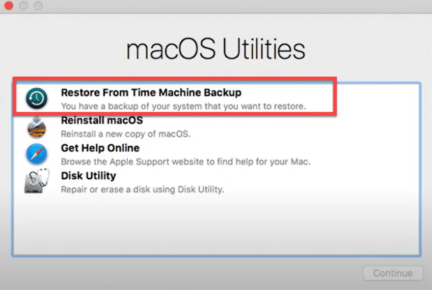 restore from time machine backup mac