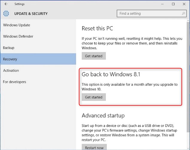 Downgrading from Windows 10 to Windows 8/8.1