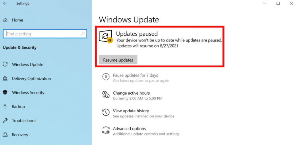 windows update is paused