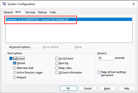 msconfig unidade de inicialização